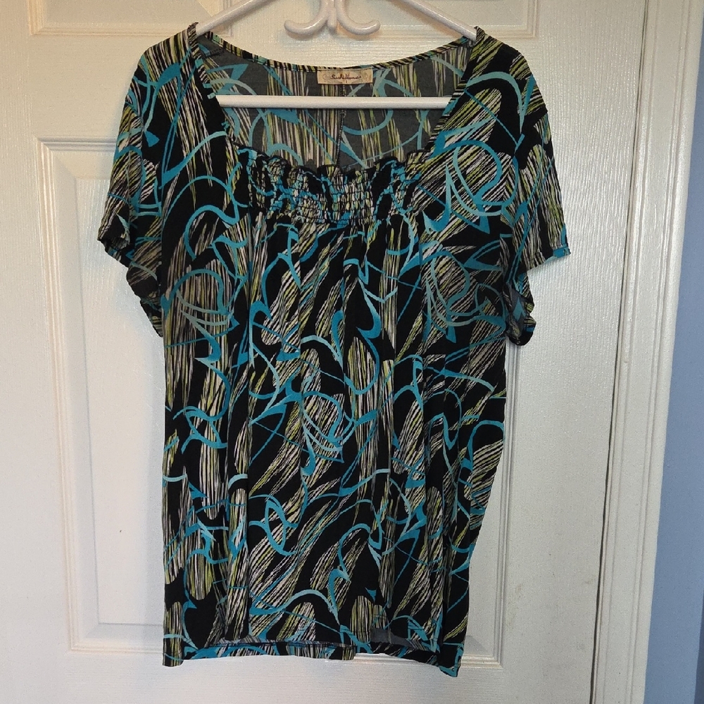 Stylish Women's Black and Blue Abstract Blouse